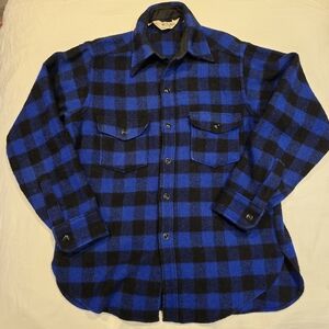 Woolrich Blue and Black Plaid Casual Button Down Shirt